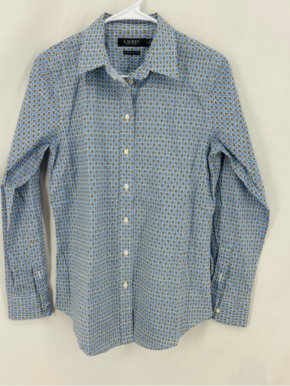 Lauren Ralph Lauren Blue Paisley Print Button Up Stretch Non Iron Shirt medium